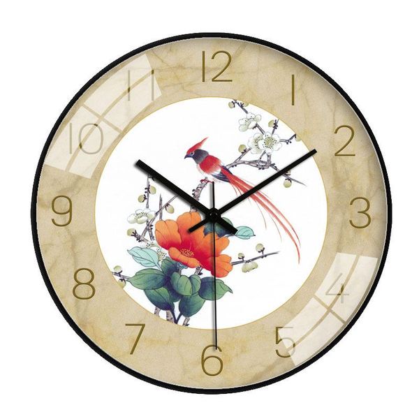 

chine painting wall clock trendy household living room decoration quartz 14 inches watch art bird retro style g117 clocks