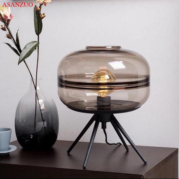 

table lamps modern living room blue glass lamp creative art hardware shelf e27 desk bedroom decor