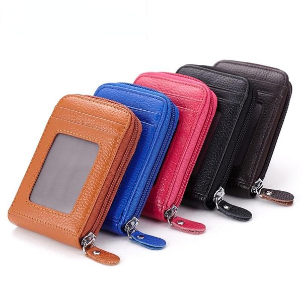 

card holders leather holder anti-theft women's men's multifunctional zipper small wallet, Brown;gray