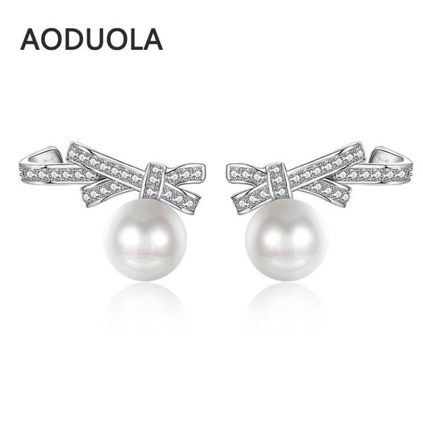 

stud fine 925 sterling silver earring bow shell pearl crystal earrings for women fashion jewelry gift accessories, Golden;silver