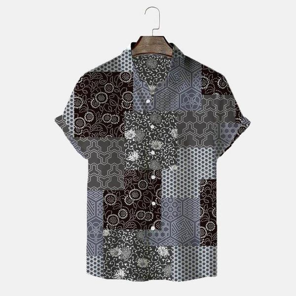 

men's casual shirts feitong blouse shirt plus size summer stand-up collar printed ventilated and cool shorsleeved streetwear, White;black