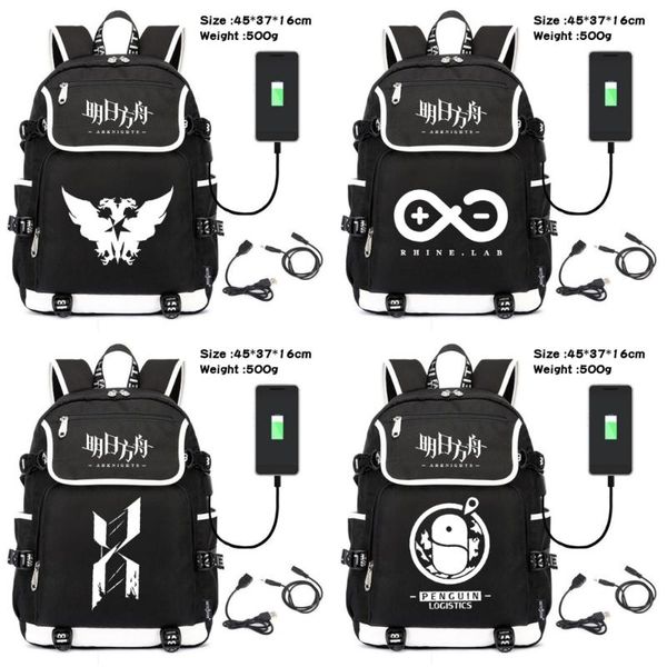 

backpack game arknights canvas zipper usb charging shoulders travel lapbag teenagers boys girls schoolbag cartoon packsack