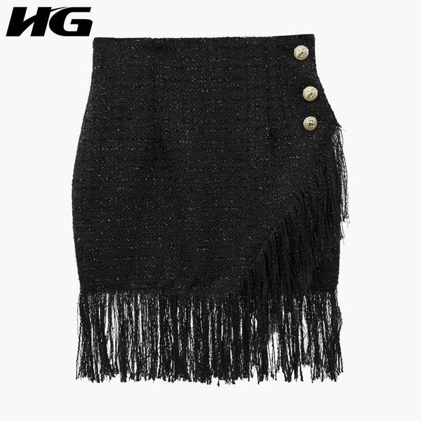 

skirts [hg] straight women 2021 autumn europe fashion arrival solid color skirt female casual tassel above knee ljt4597, Black