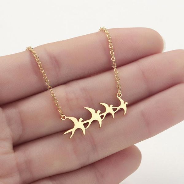 

chokers 2021 simple and generous style swallow bird group clavicle jewelry necklace stainless steel women wholesale yzq001, Golden;silver