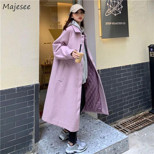 

women's wool & blends solid single breasted long thicken korean style students high street sweet warm winter coats female stylish daily, Black