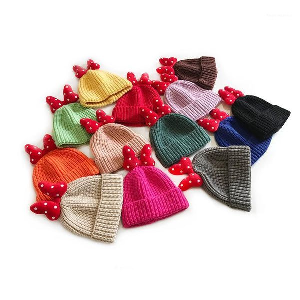 

caps & hats menoea born baby kid girls boys infant accessories winter warm knit hat bow solid cute lovely beanie cap christmas gifts1, Yellow