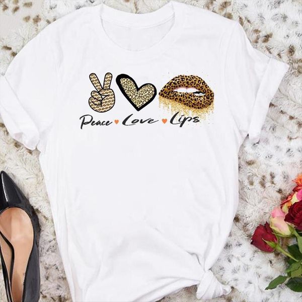 

cartoon leopard love lip womens t shirts 90s funny summer tshirts fashion clothes graphic lady print tee shirt, White
