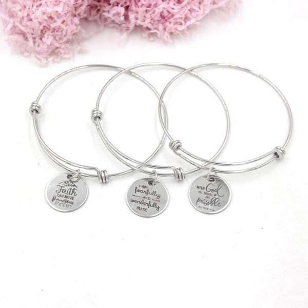 

charm bracelets 10pcs arrival stainless steel expandable wire bangle faith god for women frinds gifts christmas jewelry pulsera, Golden;silver