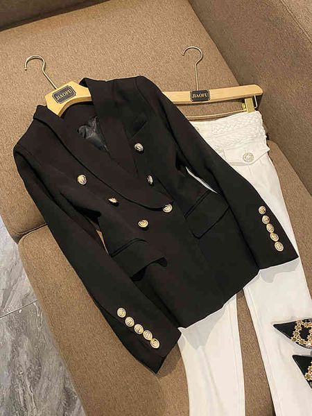 

women's suits & blazers june lips all-match dusty pink green blue nude black white red jacket gold buttons double breasted 2pxa, White;black
