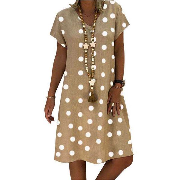 

polka dots print v neck short sleeve dress women summer boho casual loose streetwear oversized beach party dresses 210608, Black;gray