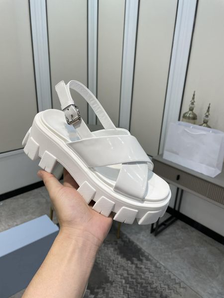 

2021 summer patent leather platform sandals thick heel female high-heeled buckle belt open toe catwalk, Black