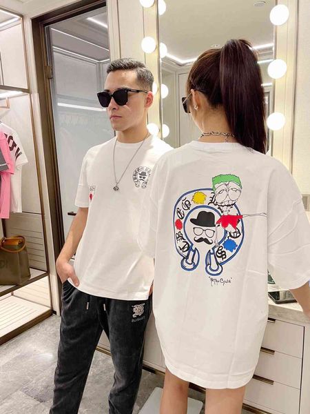 

croosin 2021 spring / summer tide brand ins loose cotton t-shirt men's ch horseshoe sanskrit print half fashion short, White;black