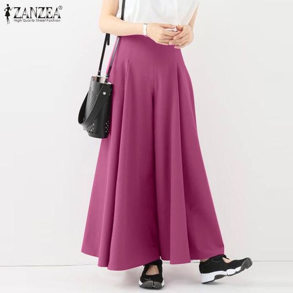 

fashion women's wide leg trousers zanzea autumn solid pants casual zipper long pantalon palazzo female turnip plus size & capris, Black;white