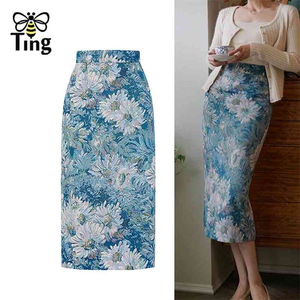 

90s bodycon painting jacquard straight skirt for women high waist slim vintage skirts female fashion clothing 210513, Black