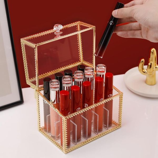 

storage boxes & bins 15 lattice trapezoid glass transparent makeup display rack lipstick holder stand cosmetic make up organizer box drop