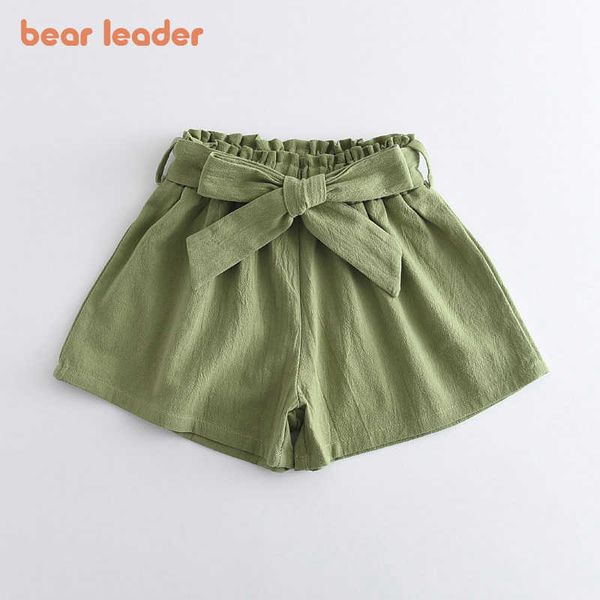 Bärenführer Mädchen Casual Shorts Mode Kinder Mädchen Bowtie Schärpen Hosen Kinder Feste Lose Kleidung Baumwolle Kleidung Für 3-7Y 210708