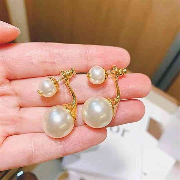 

special offer designer jewelry new 925 silver needle letter pearl earrings high version brass fashion net red 54g6, Golden