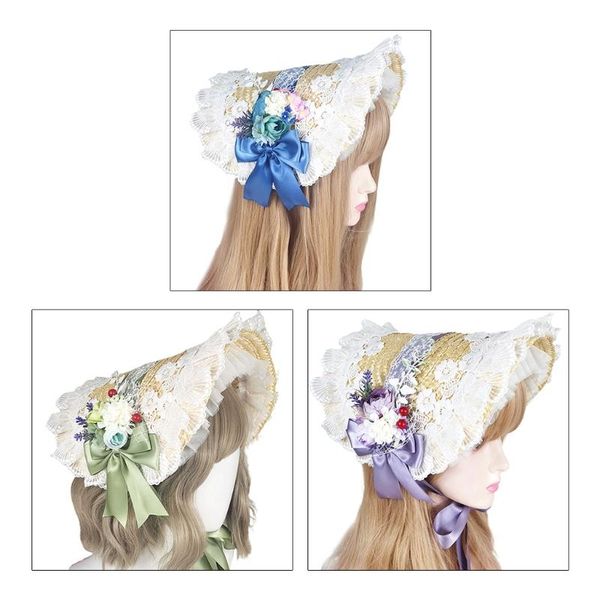

other event & party supplies lolita pastoral bonnet straw hat sweet ruffled lace ribbon bow cosplay sun l41b