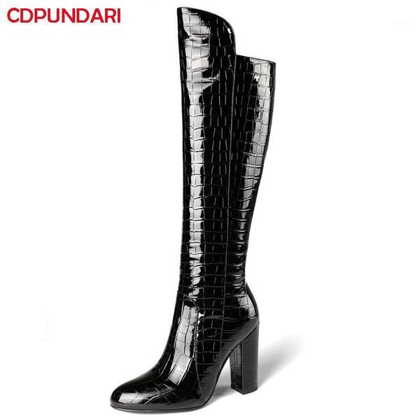 

boots fashion round toe black high heels knee for women spring autumn long shoes ladies botas de mujer1