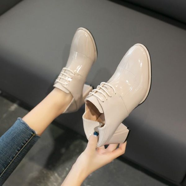 

dress shoes 2021 spring and autumn pu leather thick high heel women fashion patent pointed toedaily casual pumps u22-26, Black