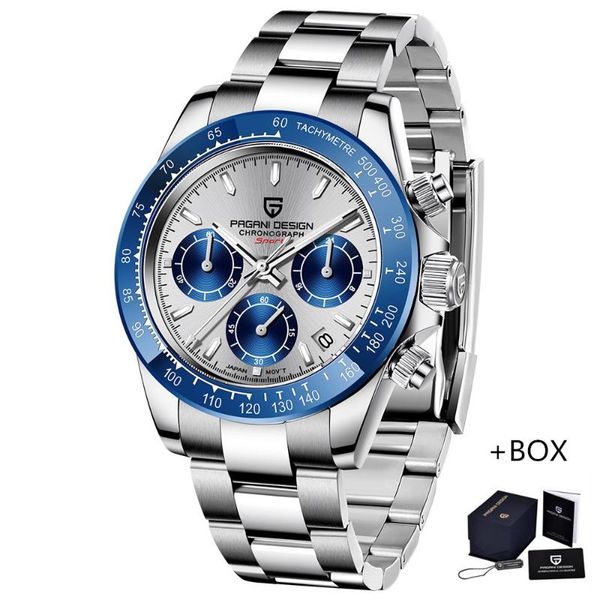 

wristwatches pagani design brand men's watch business fashion steel waterproof chronograph quartz luxury wrist, Slivery;brown