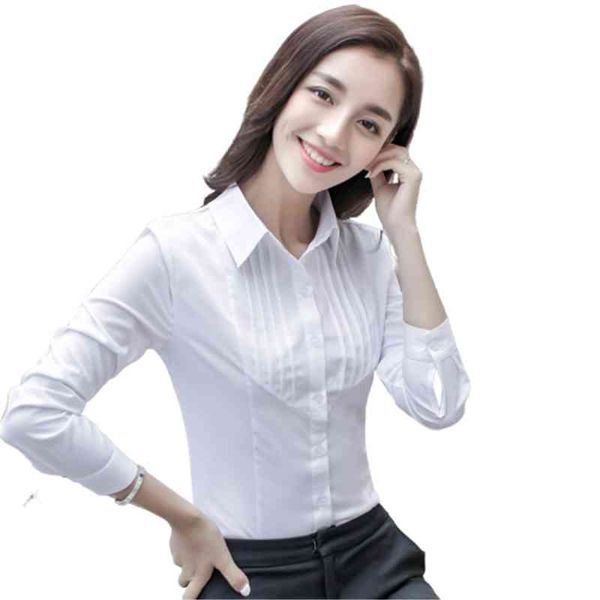 

autumn office lady chiffon women blouses long sleeve turn-down collar white work shirts fashion korean women slim elegant x0521