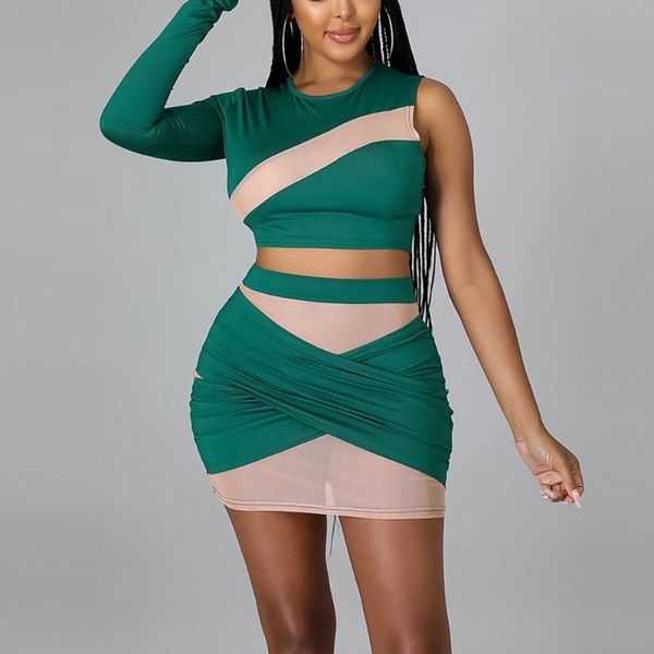 

work dresses 2021 autumn winter women skirts sets bodycon patchwork one shoulder & skirt evening night club wear, White;black