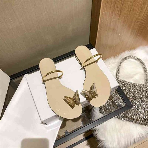 

69% off store online butterfly slippers women's 2021 summer new sandals wear one line with water drill toe shoes casual fashion beach, Black
