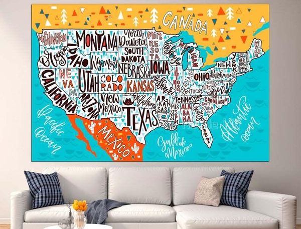 

paintings united states map america travel wall art canvas indoor decoration