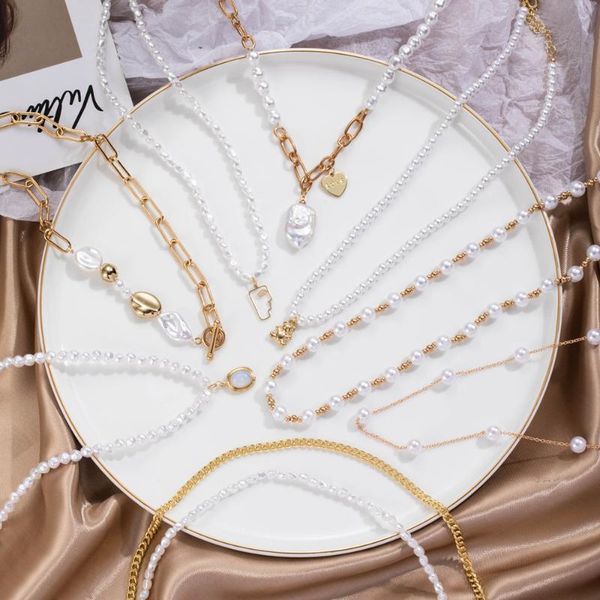 

chains vkme vintage pearl choker necklace for women fashion summer white imitation necklaces 2021 trend elegant wedding jewelry, Silver