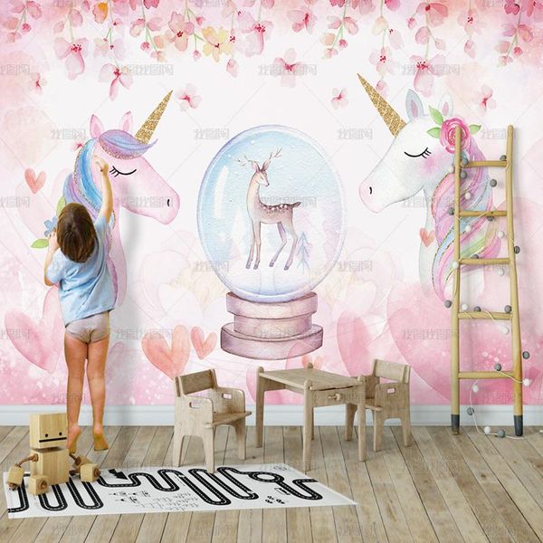 

wallpapers girls room custom mural wallpaper pink horse jointless silk cloth living bedroom tv background home decor floral wall paper