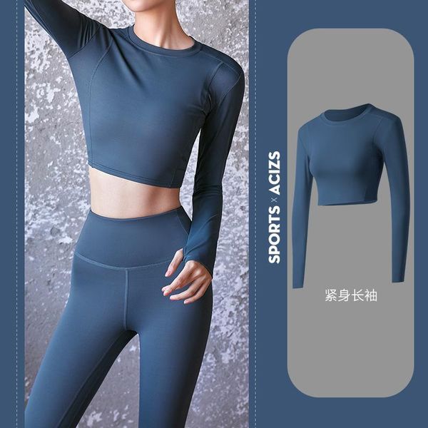 

women fitness crop quick dry gym wear yoga solid sports shirt long sleeve running t-shirts seamless outfit female