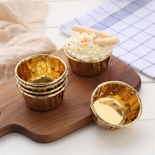 

gift wrap 50pcs foil metallic paper cupcake liners pure color baking muffin cup cake wrappers case party christmas thanksgiving supplies