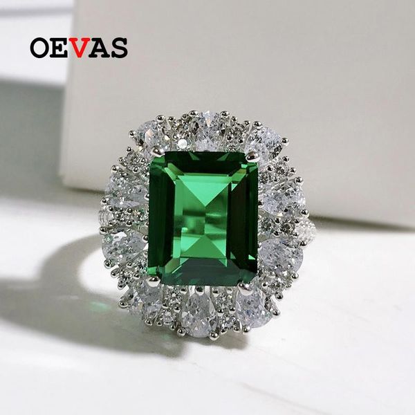 

cluster rings oevas 100% 925 sterling silver 9*11mm emerald high carbon diamond for women sparkling wedding party fine jewelry wholesale, Golden;silver