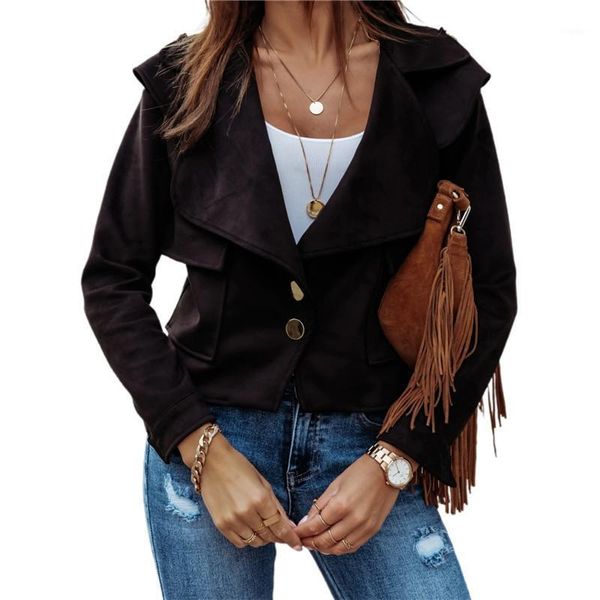 

vintage women autumn jacket lapel collar suede lady jackets motorcycle coat casual outwear ladies with pockets women's, Black;brown
