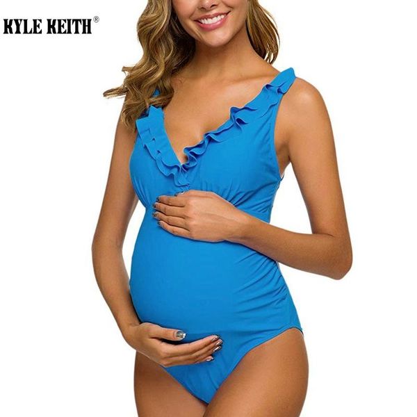 

one piece maternity swimsuits ruffle flounce swimwear banador embarazada deep v neck bathing suits plus size m-3xl one-piece