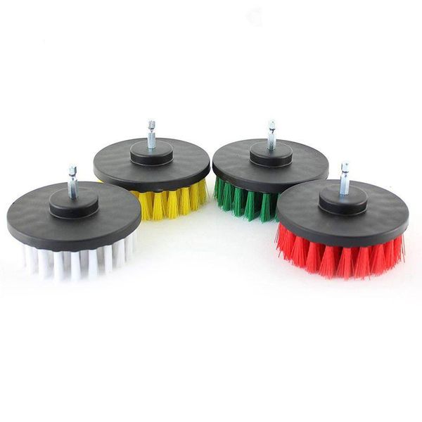 

-4in 4 piece soft, medium and stiff power scrubbing brush drill attachment for cleaning showers, tubs, bathrooms, tile, grout toilet brushes