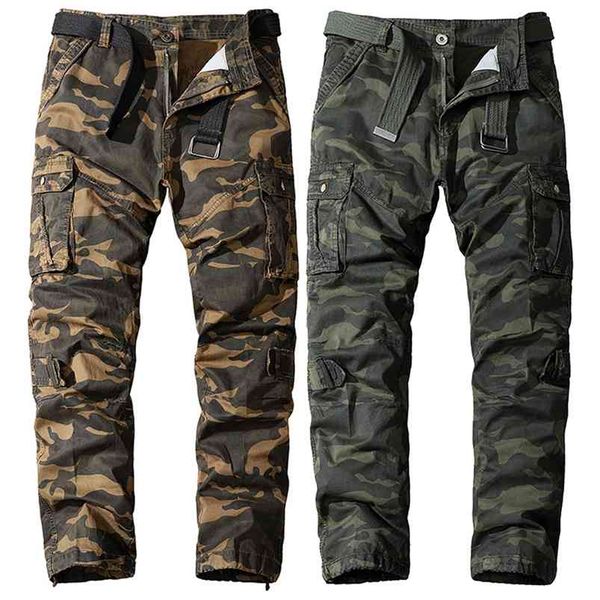 Calças de camuflagem homens puro algodão ao ar livre multi-bolsos camo táticas calças exército macho primavera outono 210715