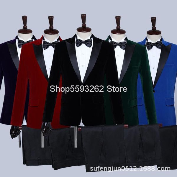 

men's suits & blazers male barge collar suit host singer red song chorus performance clothing stage, White;black