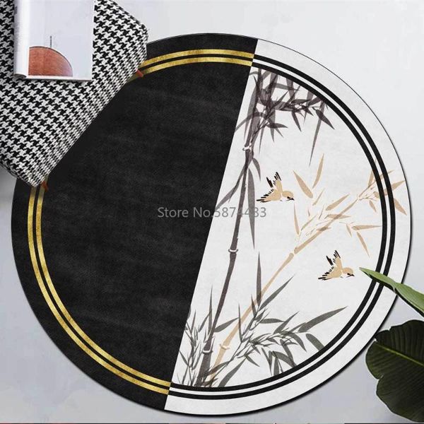 

carpets 200cm chinese gold black and white ink bamboo stitching living room bedroom hanging basket chair round floor mat