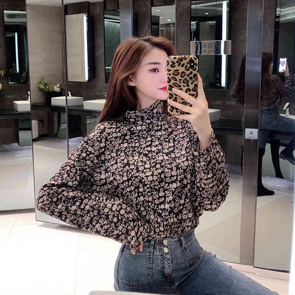 

t shirts women turtleneck elegant print t shirts office lady spring casual long sleeve oall mg3t, White