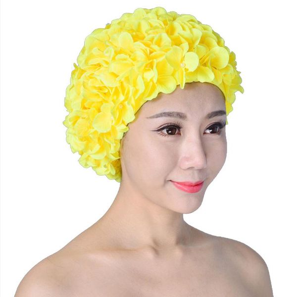 

swimming caps women protection handmade soft breathable diving water sports unique solid cap elastic size flower long hair beach