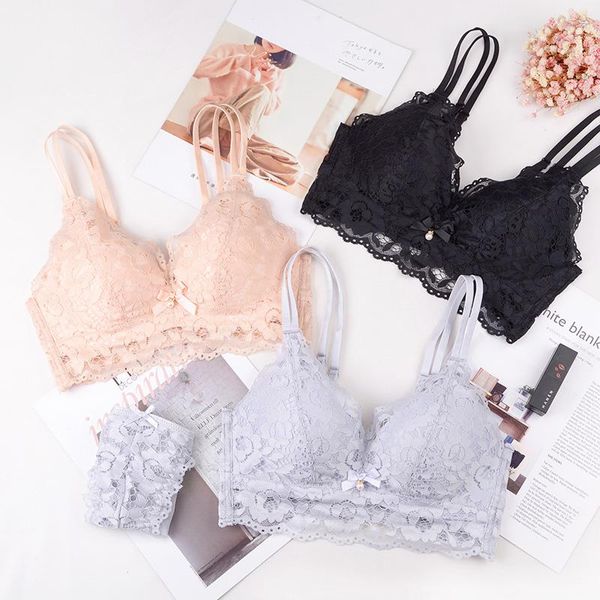 

bras sets ucy 2021 style fashionable lace underwear suit women's non-steel ring pure color gather together temperament bra 178, Red;black