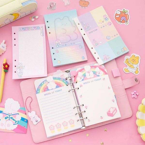 

notepads 50 sheets korean kawaii a6 notebook paper refill cartoon bear spiral binder index inside page daily monthly weekly agenda, Purple;pink