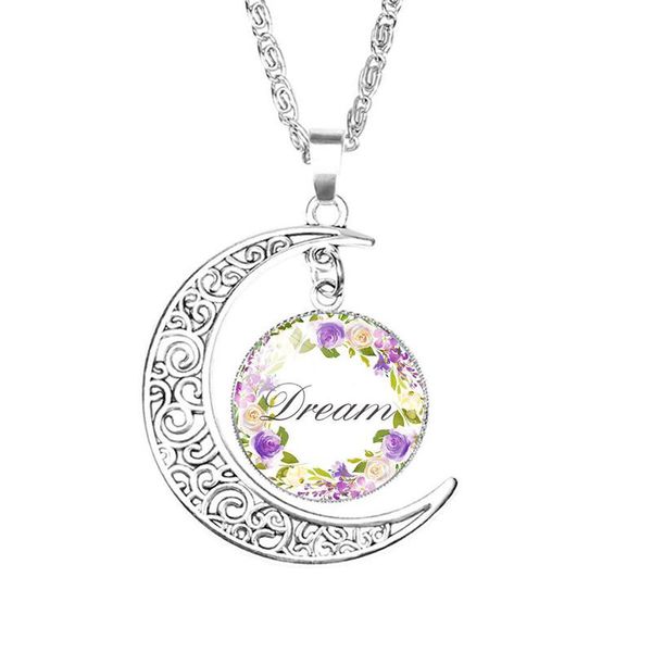 

religion bible necklace jewelry for women fashion glass dream faith hope necklaces letter flower pendant chains, Silver