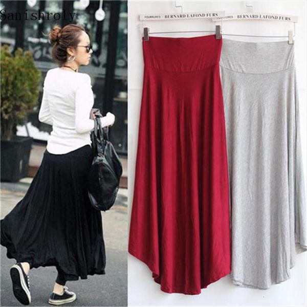 

summer irregular long elastic women skirts high waist modal big swing maxi saia plus size s926, Black