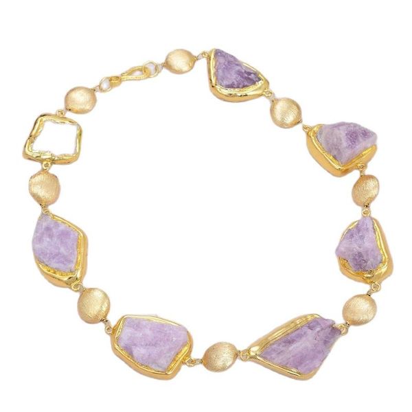 

earrings & necklace jk natural pink kunzites rough raw gold color plated edge brushed bead bracelet sets for women, Silver