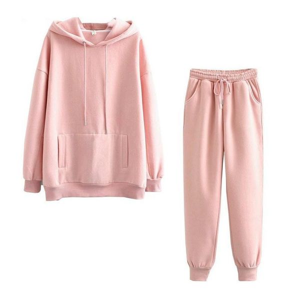 

women's hoodies & sweatshirts winter women casual 2 piece set round neck long sleeve high elastic waist pants tracksuit ropa chandal mu, Black