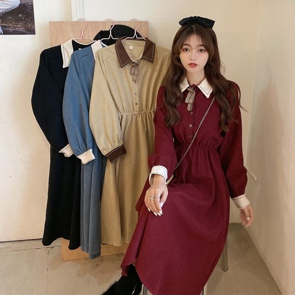 

plus size vintage dresses women winter long sleeve retro french elegant dress female casual party one-piece dress korean 210320, Black;gray