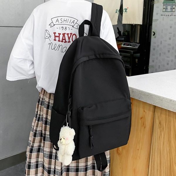 

backpack 2021 simple female women canval school bag for teenage girl casual shoulder solid color rucksack quality travel